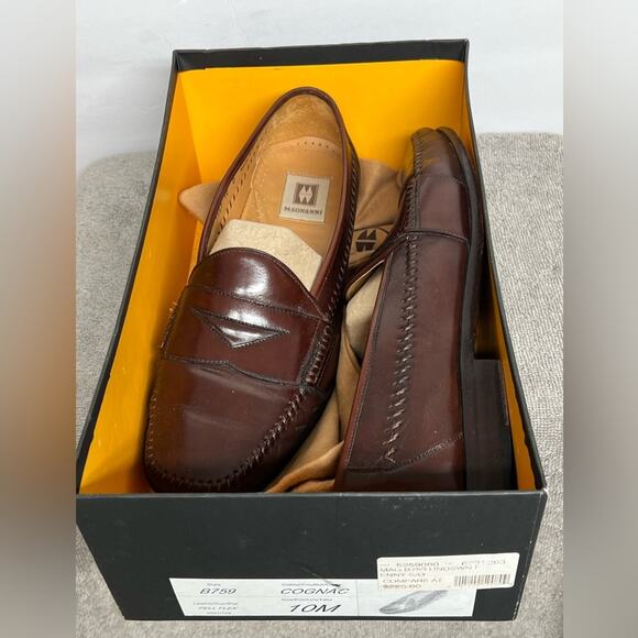Magnanni Leather Stitched Cognac Loafers Shoes Size 10 M Men’s B759